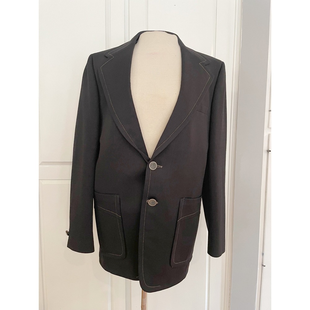 Vintage Johnny Miller‎ Men's Sport Coat Blazer Jacket 40R Black Stitch Detail